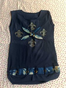 Blue Embellished Sleeveless Top