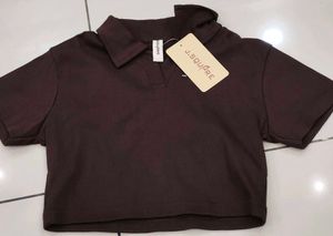 Brown Crop Polo Shirt