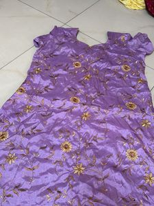 Purple Embroidered Dress Material