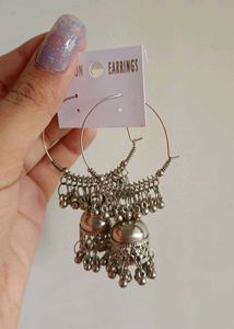 Silver Jhumka Hoop Earrings