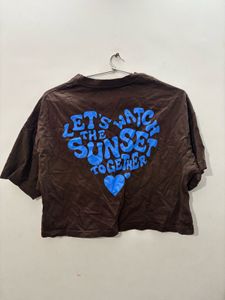 Brown Graphic Print Crop Top