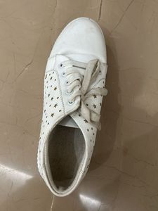 White Shoes with Cute Golden Design