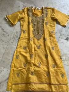 Beautiful Yellow Pearl Embroidered Ladies Kurta