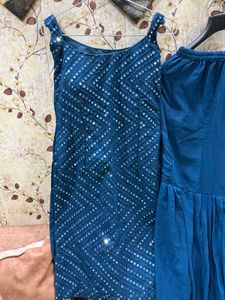 Mirror Work Teal Kurta Sharara Set