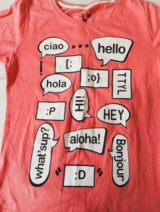Hello Around The World - Peach Full Sleeve Top