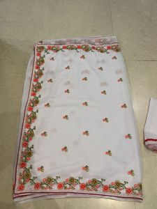 White Embroidered  Saree