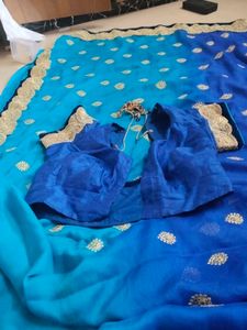 Blue Embroidered Saree &amp; Blouse