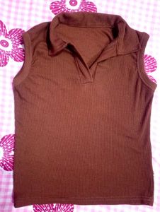 Brown Sleeveless T-Shirt