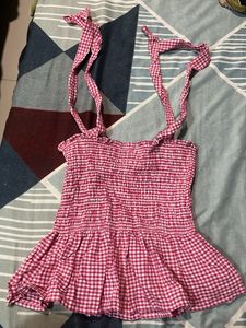 Pink Gingham Peplum Top