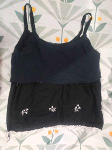 Black Embroidered Cami Tank