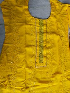 Yellow Cotton Kadai Suit Set