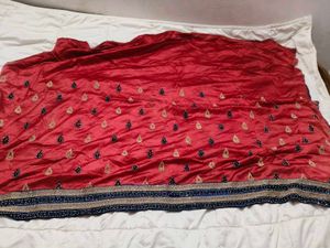 Red & Blue Embroidered Fabric