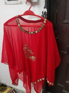 Red Mirror Embellished Tunic
