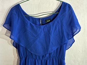 Elegant Royal Blue Bardot Chiffon Dress - Size 10