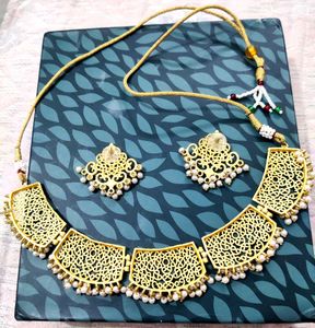 Matte Finish Gold-Tone Necklace & Earring Set🆕✨💫