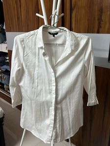 White Three-Quarter Sleeve Button-Down