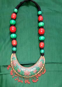 Turquoise Green And Red Bohemian Necklace.