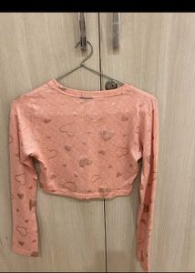 Newme Peach Heart Print Crop Top