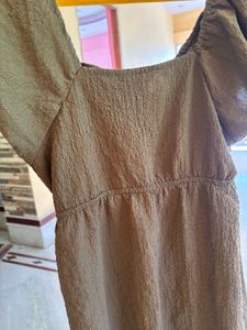 Solid Color Puff Sleeve Cinch Waist Dress