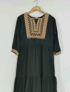 Black Embroidered Long Ethnic Dress ( Women)