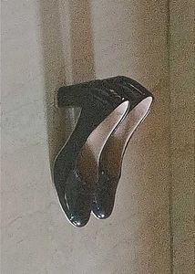 Black Patent Leather Block Heel Pumps