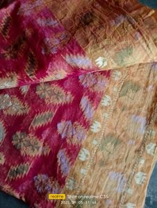 Jamdani Fabric - Red &amp; Gold Pattern