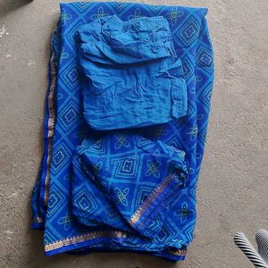 Blue Bandhani Saree &amp; Blouse
