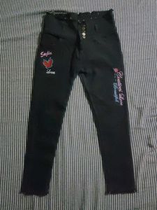 Black 'Love' Graphic Jeans