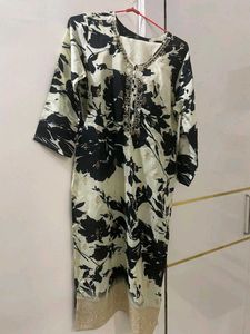 Metallic Black and Cream digital print Silk suit