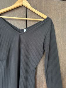 Black Ribbed Long Sleeve Dress
