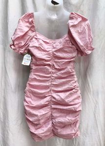 111610. Pink Puff Sleeve Mini Dress