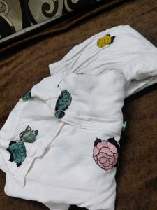 Beige Floral Embroidered Co Ord