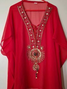 Red Embellished Kurta