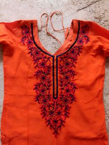 Orange Embroidered Kurti Top
