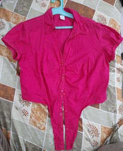 Pink Cotton Crop Shirt