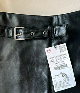 ZARA Faux Leather Belted Skort