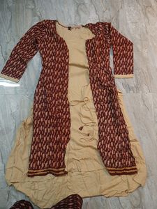 A Line Cream Colour Double Layer Kurti