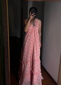 Chiffon Frill Halter Tier Ruffle Maxi Dress