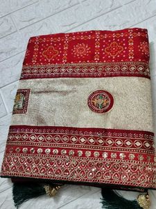 Elegant Red Bandhani Saree