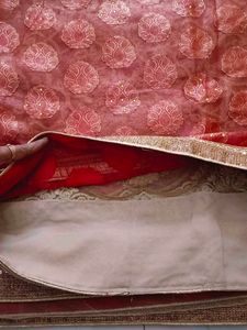 Orange Beige Net Saree