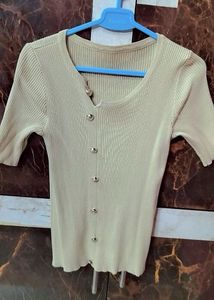 Ribbed Button-Down Top