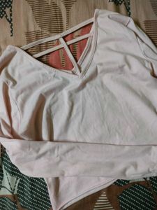 Powder Pink Full Sleeve Top With Neck Detailing