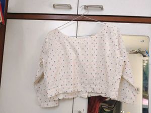 Ivory Schiffli Boat Neck Blouse