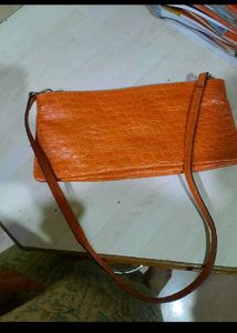 Orange Croc Embossed Shoulder Bag