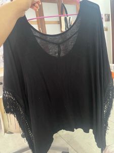 Black Fringe Detail Top