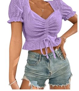Lilac Eyelet Puff Sleeve Top