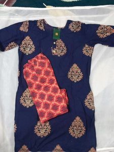 Navy Blue Printed Kurti with Pants