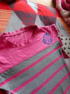 Striped Pink &amp; Gray Women's Top