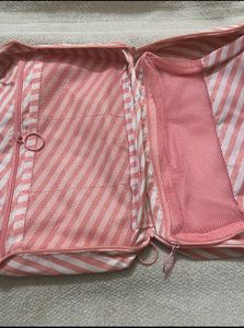 Canvas Stripped Cosmetics Bag