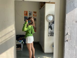 Green V-Neck Knit Sweater